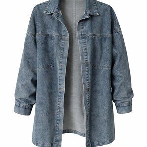 ⭐️💫Altar’d State Denim Medium Wash Oversized Collared Barn Jacket